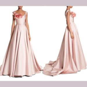NWT $7000 Marchesa Corsage Off the Shoulder Satin Ballgown Blush/ Coral [SZ 12 ]